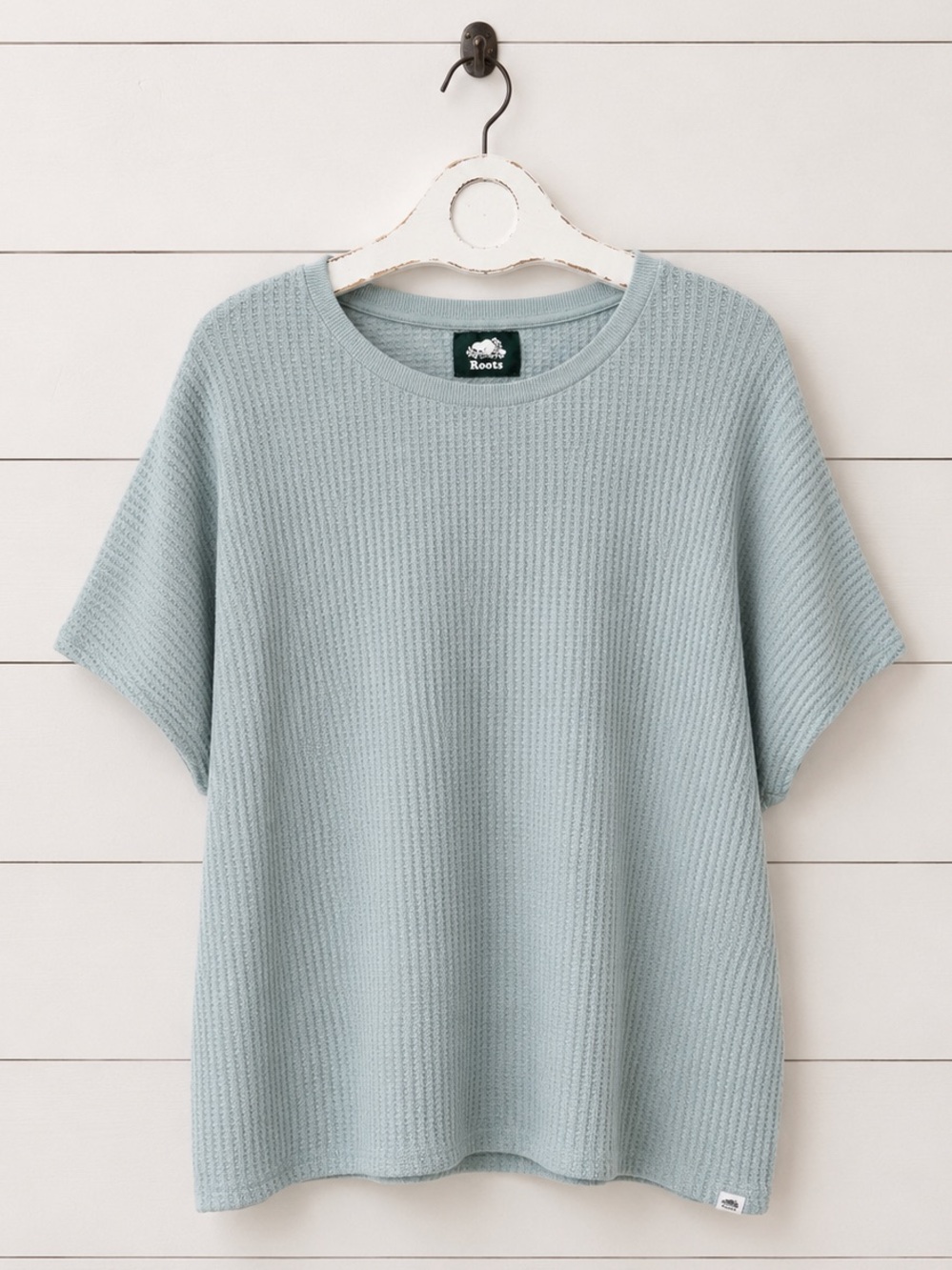Roots Short Sleeve Waffle Knit Top in Light Sage Green